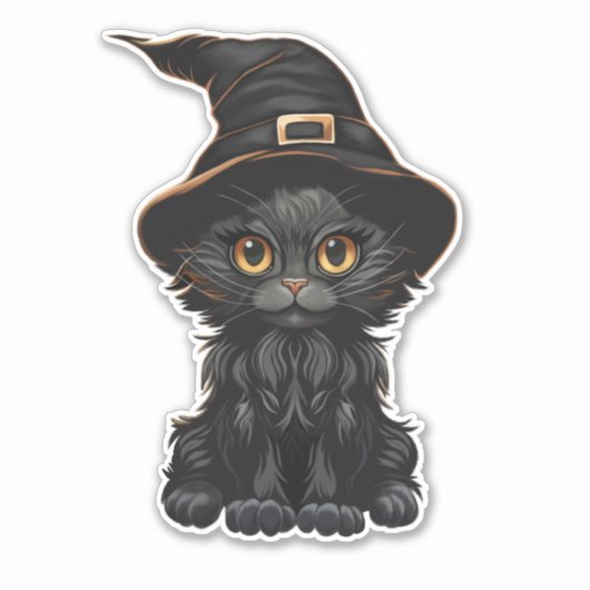 Halloween Black Cat Witches Pet Sticker (Voorkant)