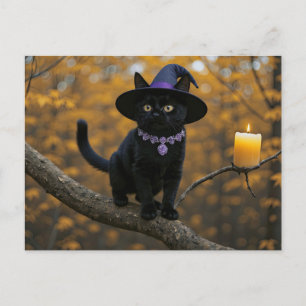 Halloween Black Cat Witchy Candle Schattige Feestdagenkaart
