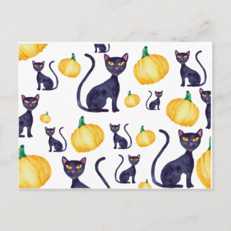 Halloween Black Cats en Oranje pompoenen Briefkaart