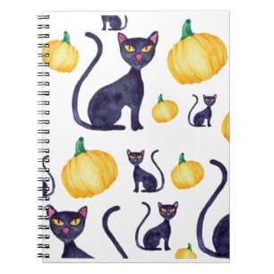 Halloween Black Cats en Oranje pompoenen Notitieboek