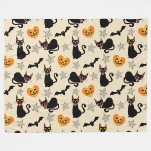 Halloween Black Cats, Pomkins, Bats en Webs Fleece Deken