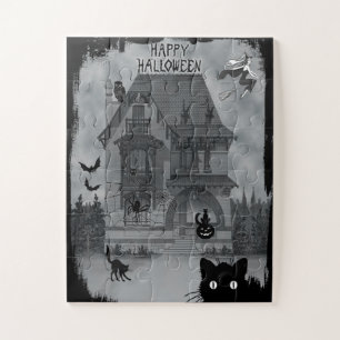 Halloween Black Cats Witch and Bats Legpuzzel