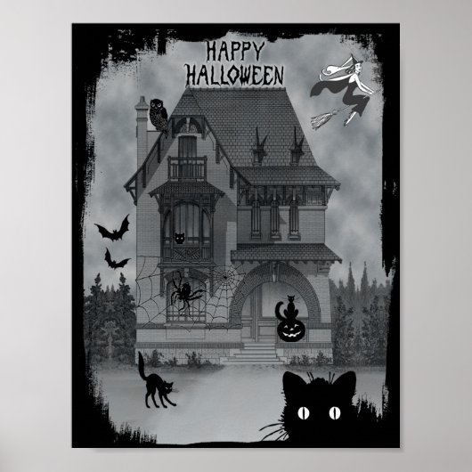 Halloween Black Cats Witches and Bats Poster (Voorkant)