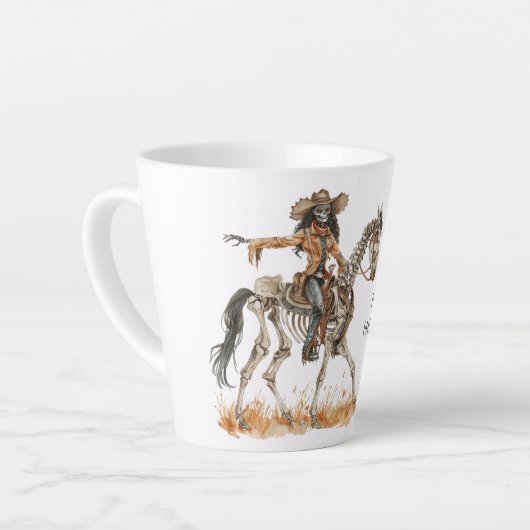 Halloween Black Cowgirl Western Horse Skeleton Latte Mok (Linkerhoek)