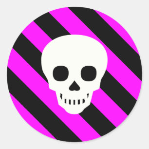 Halloween Black en Hot Pink Stripes Patroon Ronde Sticker