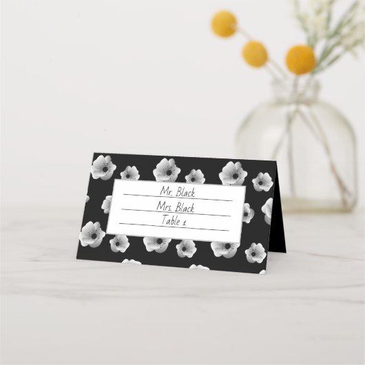 Halloween Black en White Flowers Pattern Place Ca (Voorkant)
