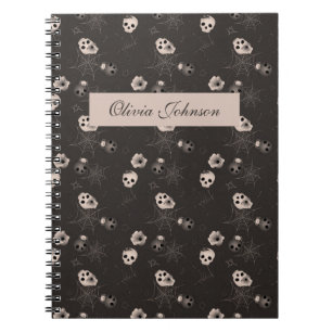 Halloween Black en White Skulls Modern Notitieboek