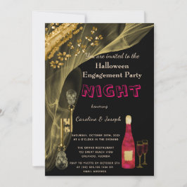 Halloween Black & Gold Skull Keys Engagement Party Kaart