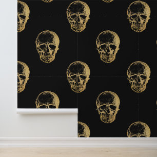 Halloween Black Gold Skulls Behang