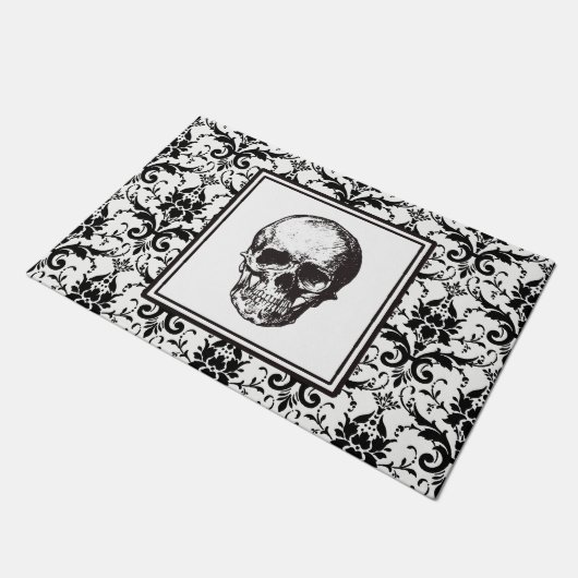 HALLOWEEN Black Gothic Damask Pattern Skull Deurmat (Schuin)