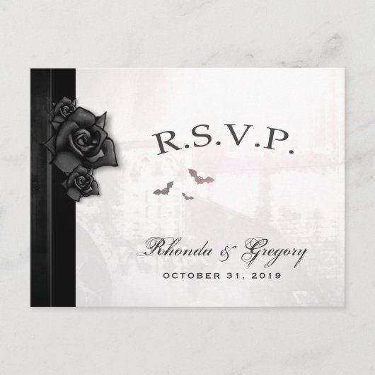 Halloween Black Gothic Matching RSVP Briefkaart (Voorkant)