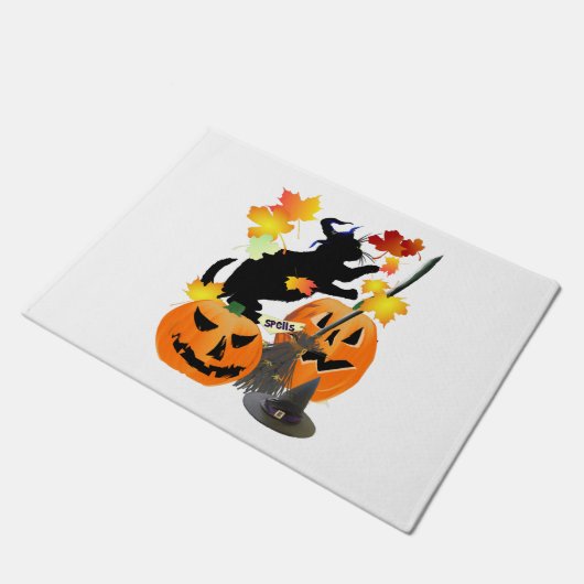 Halloween Black Kat Batting  bladeren Deurmat (Schuin)