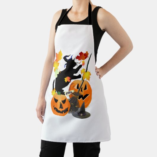 Halloween Black Kat Batting bladeren Schort