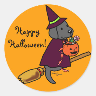Halloween Black Labrador Cartoon 1 Ronde Sticker