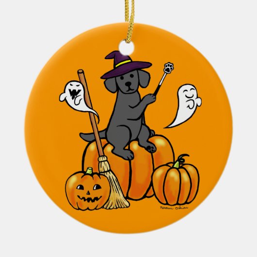 Halloween Black Labrador Cartoon 2 Keramisch Ornament (Voorkant)