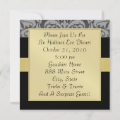 Halloween Black Mask Damask Gold Ribbon Invitation Kaart (Achterkant)
