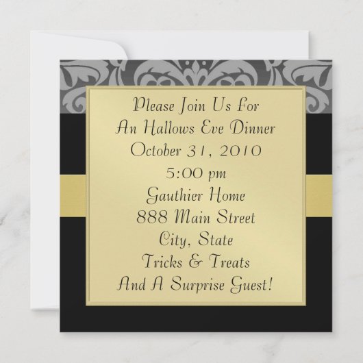 Halloween Black Mask Damask Gold Ribbon Invitation Kaart (Achterkant)