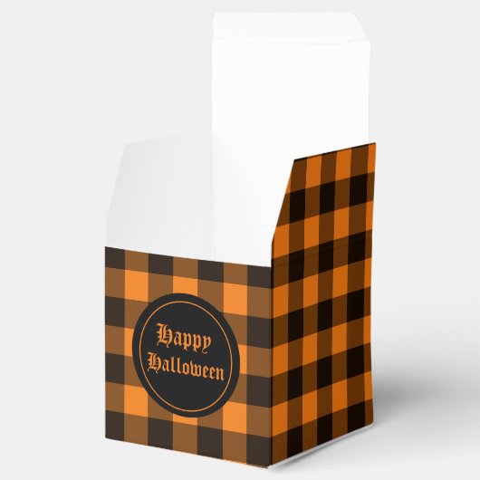 Halloween Black Oranje Gingham Check Pattern Bedankdoosjes (Geopend)