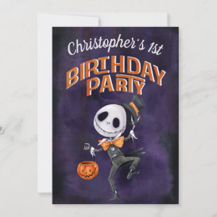 Halloween Black Oranje Spooky Cute 1 Birthday  Kaart