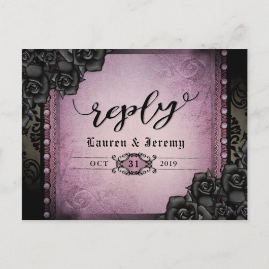 Halloween Black & Paars gothic Reply Briefkaart (Voorkant)