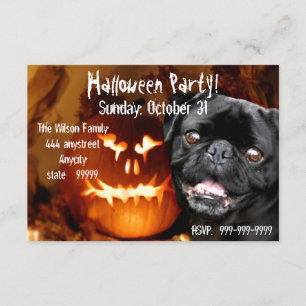 Halloween Black Pug-uitnodiging Kaart