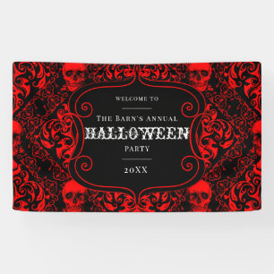 Halloween Black Red Gothic Skull Damask Spandoek