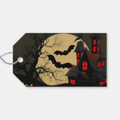 Halloween Black Red Haunted House Bat Full Moon Cadeaulabel (Achterkant Horizontaal)