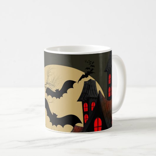 Halloween Black Red Haunted House Bat Full Moon Koffiemok (Voorkant rechts)