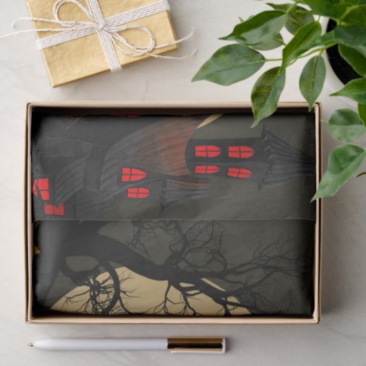 Halloween Black Red Haunted House Bat Full Moon Tissuepapier (Geschenk)