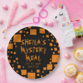 Halloween Black Sinaasappel Squares Name Spooky Fo Papieren Bordje (Feest)