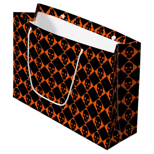 Halloween Black Skull Large Gift Bag Large Cadeautasje (Voorkant Gekanteld)