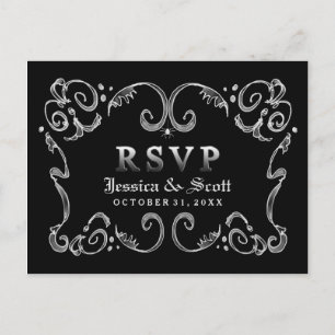 Halloween Black White gothic Scroll RSVP MENU