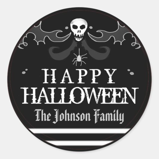 Halloween Black White Skull Label Happy Halloween (Voorkant)