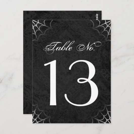Halloween Black White Spider Webtafel Nummer Kaart (Voorkant / Achterkant)