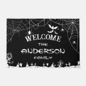 Halloween Black & White Web Spider Web Ghost Name Deurmat (Voorkant)