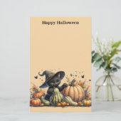 Halloween Black Witch's Kitten met pompoenen kaleb Briefpapier (Staand voorkant)