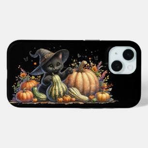 Halloween Black Witch's Kitten met pompoenen kaleb