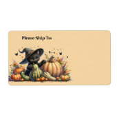 Halloween Black Witch's Kitten met pompoenen kaleb Etiket (Voorkant)
