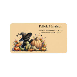 Halloween Black Witch's Kitten met pompoenen kaleb Etiket