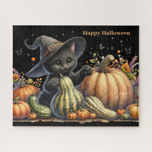 Halloween Black Witch's Kitten met pompoenen kaleb Legpuzzel
