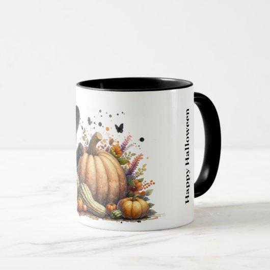 Halloween Black Witch's Kitten met pompoenen kaleb Mok (Voorkant rechts)