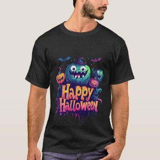 Halloween Blauw en Geel Pompoen T-Shirt