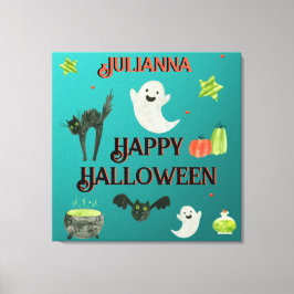 Halloween Blauwgroen en groen Canvas Afdruk