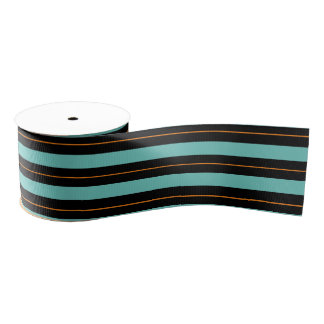 Halloween Blauwgroen, zwart en Sinaasappel gestree Grosgrain Lint