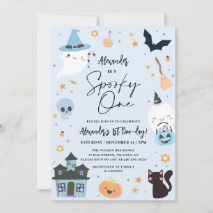 Halloween bleu 1er anniversaire Invitation