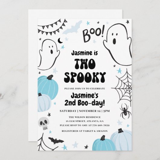 Halloween bleu 2e anniversaire Invitation (Devant / Derrière)