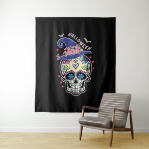 Halloween Bloem Schedel Wandkleed