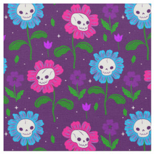 Halloween Bloemen Schedel Bloemen paarse Stof