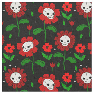 Halloween bloemenschedel bloemen rood stof