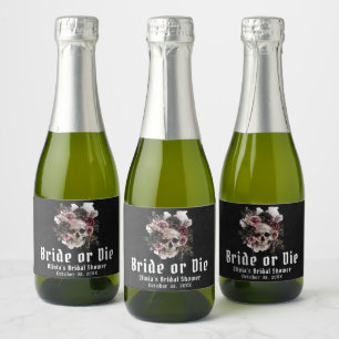 Halloween Bloemenschedel Bruid of Sterf Bruidsfees Sparkling Wijnetiket